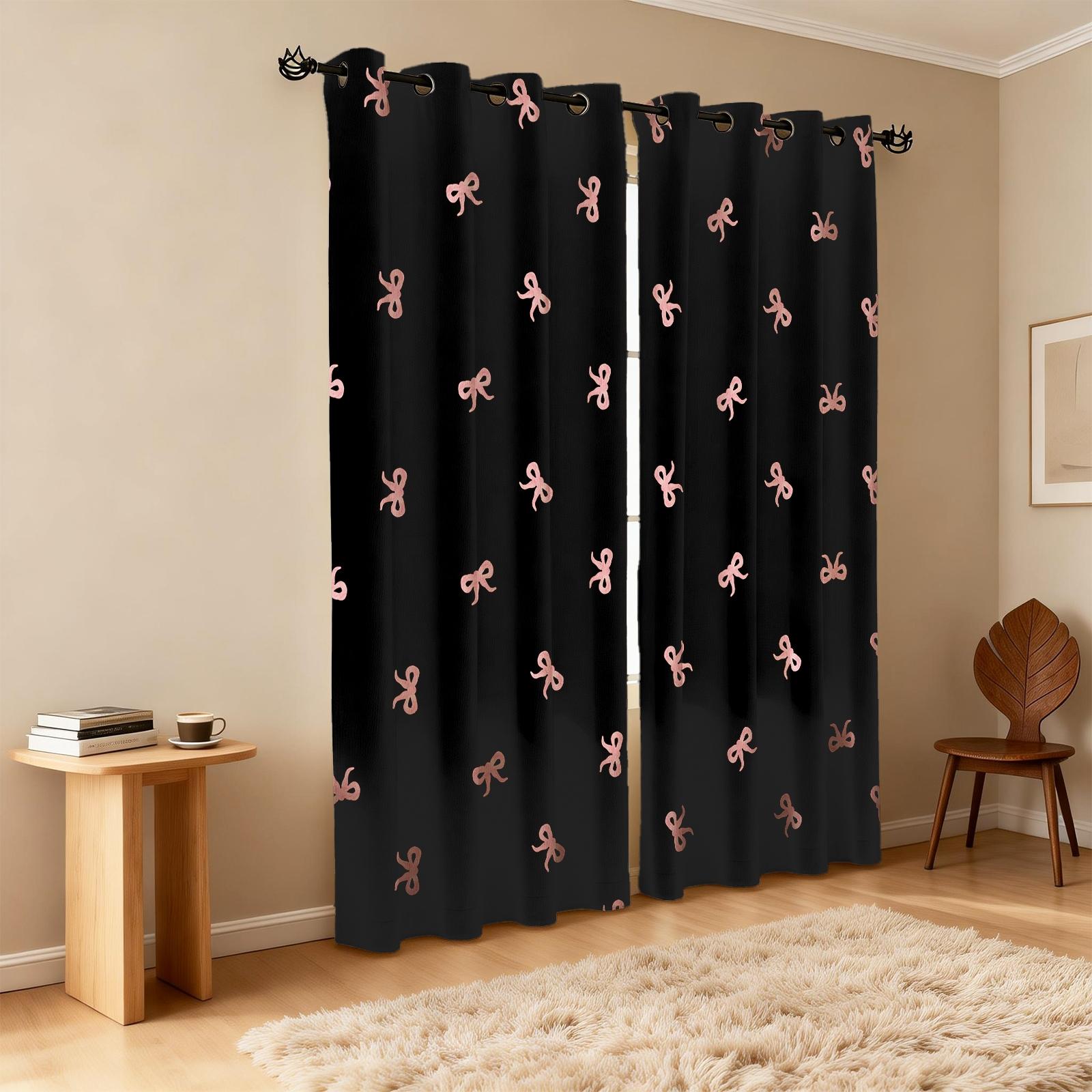 2Pcs INS Style Bow Curtains, Gentle Girly Design, High Shading Smooth Drape, Ideal for Influencer Bedroom Living Room Backdrop Decor
