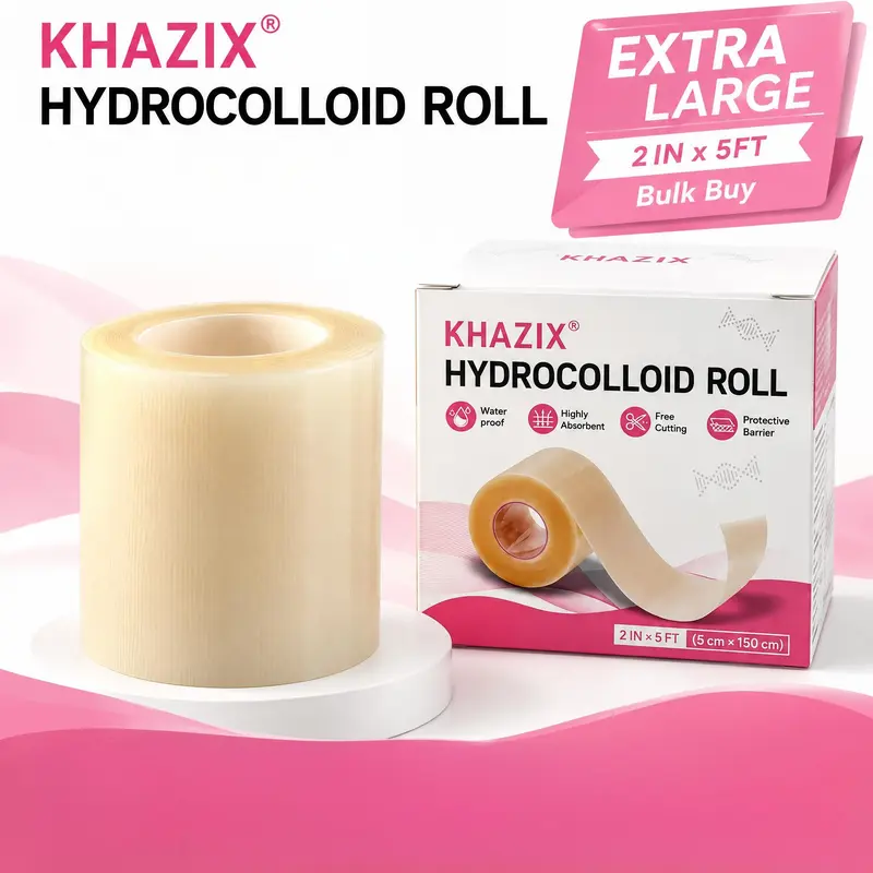 Hydrocolloid Roll (5cmx150cm / 2in×5ft), Customizable Skin Patches, Waterproof & Sweatproof for Blemishes, Heel Protection & Daily Skin Care, Healing, Highly Absorbent for Burn, Blister, Acne Care, First Aid Kit Essential