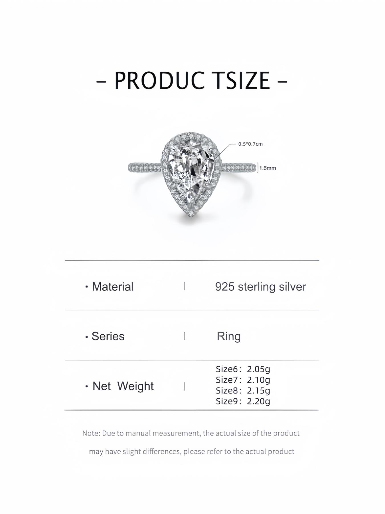 S925 Sterling Silver Water Drop Shaped Artificial Zircon Decorated Ring, Luxury Engagement Ring for Women, Trendy All-match & Exquisite Jewelry for Birthday Gift