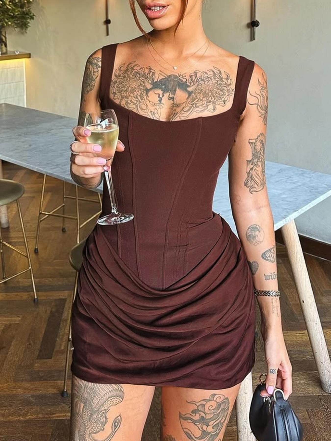 Women Sexy Boned Corset Solid Mini Dress Night Club Outfit Occasion Wear Celebrity Wedding Guest Bodycon Birthday Party Dress
