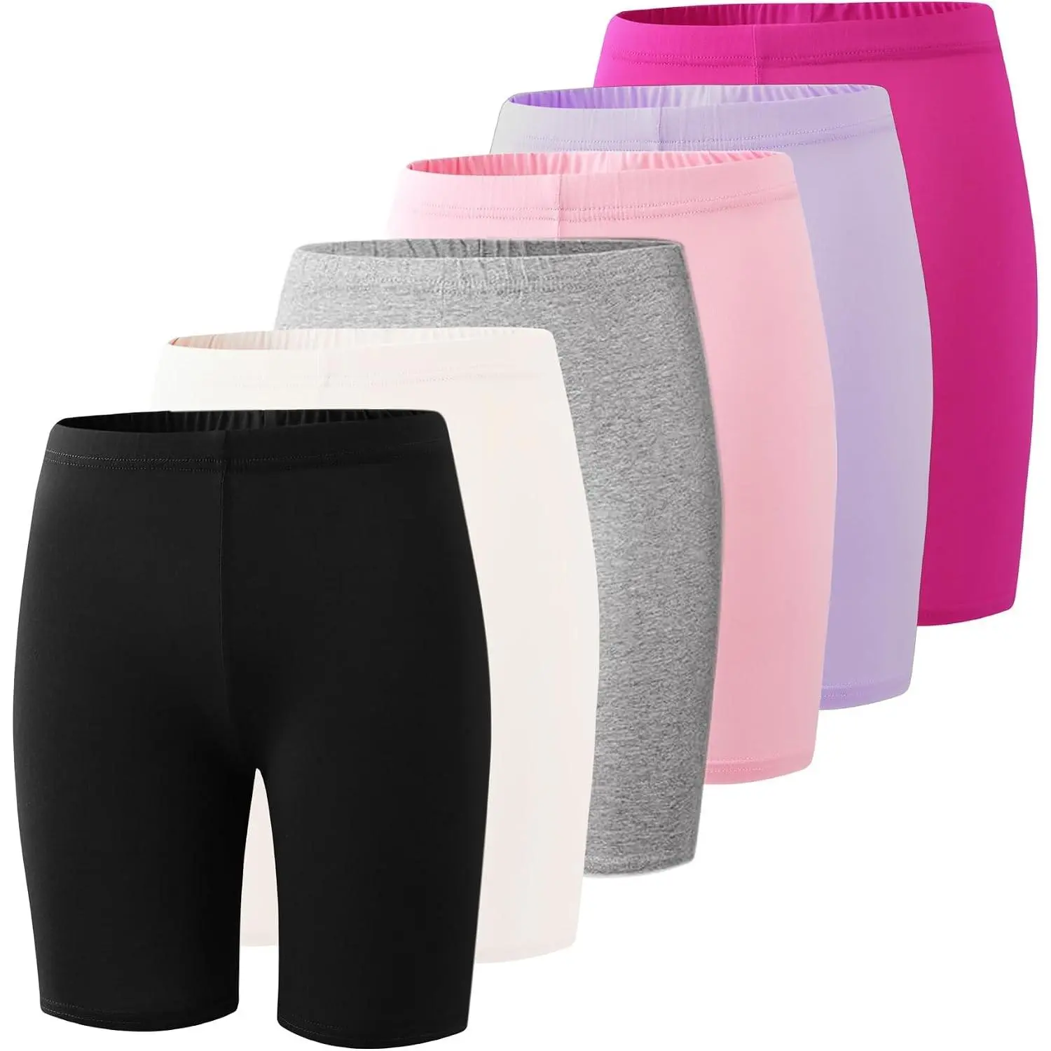 Girls' 6-Pack Compression Spandex Shorts (4-12 Years) - Athletic Wear with Spandex for Volleyball, Gym/Dance Activities