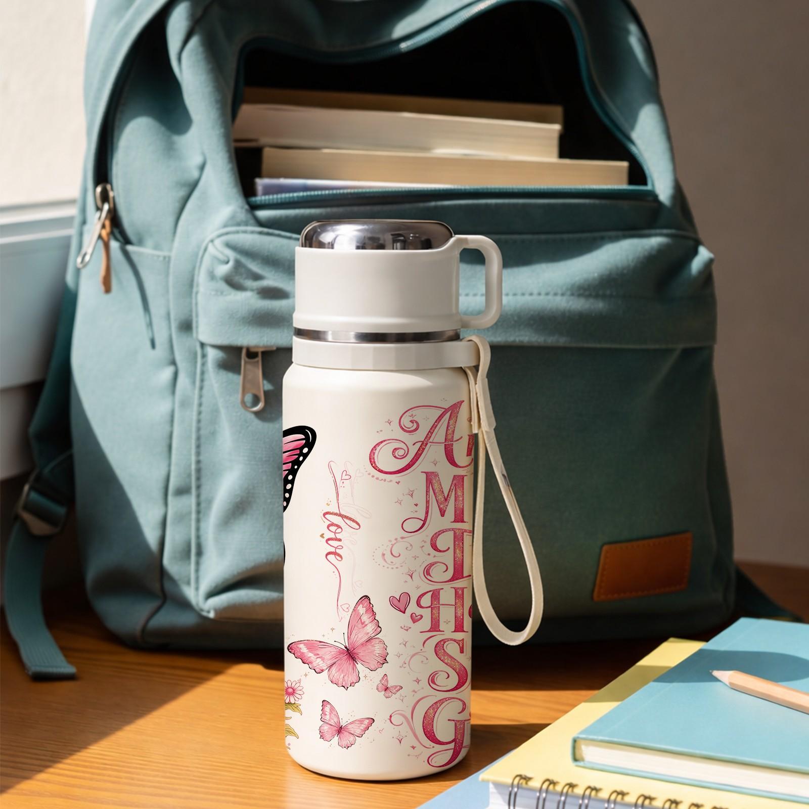 1 Pc 20oz Insulated Mug, 316 Stainless Steel Vacuum Cup, Double Wall Skinny Tumbler, Keeps Hot 12h Cold 24h, Leak Proof Portable Handle Lid, Butterfly Garden Design, Mother’s Day Gift for Mom Women Wife, Thermal Mug for Coffee Tea Drinks