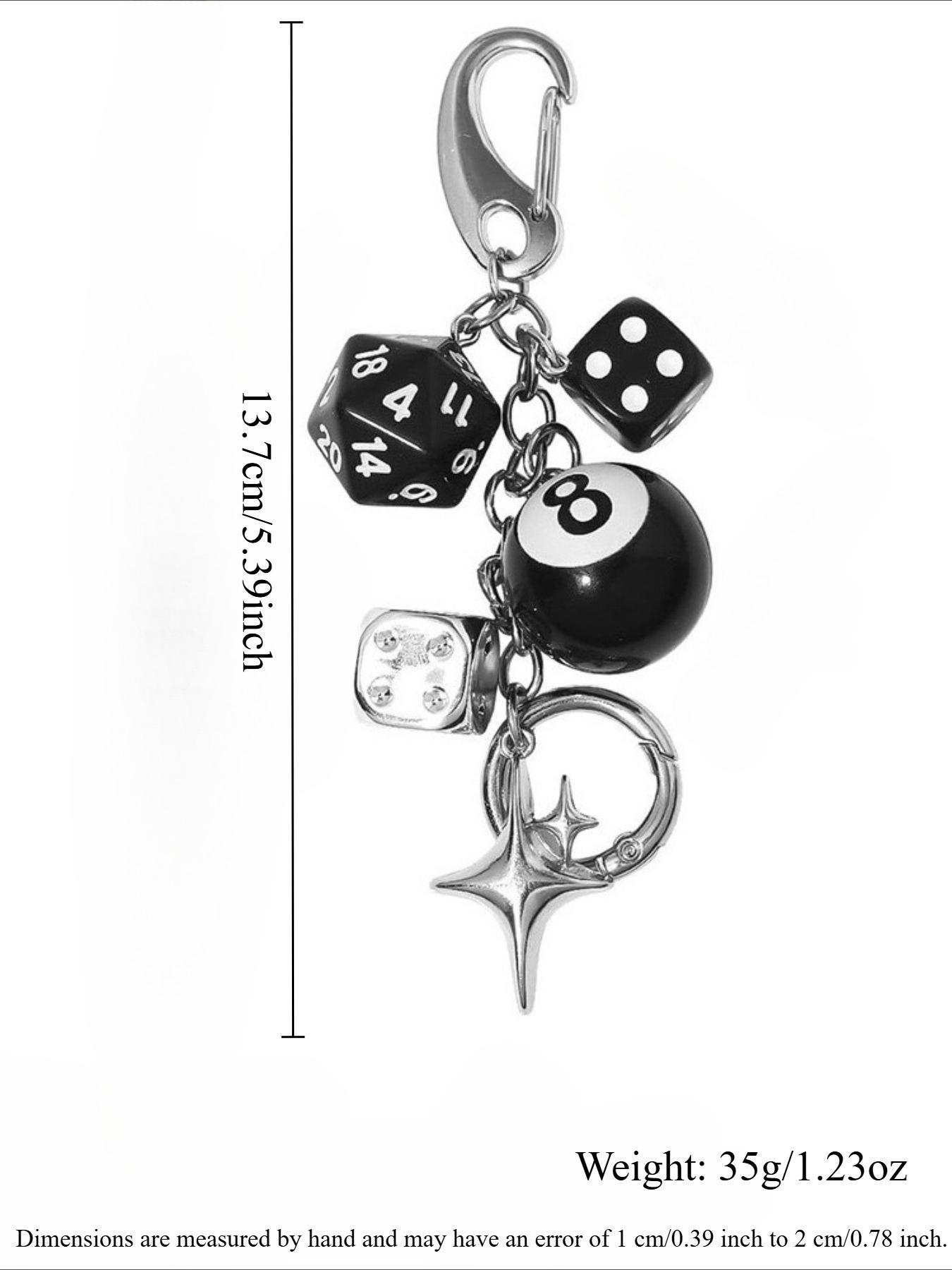 Trendy Y2K Creative Design Dice Keychain, Punk Fashion Unisex Bag Charm, Star-Shaped Pool Ball Key Ring, Unique Accessory for Men and Women, Keychain for Purse, Key Charms, Keychain Collectibles, Cool Keychains, Keyring