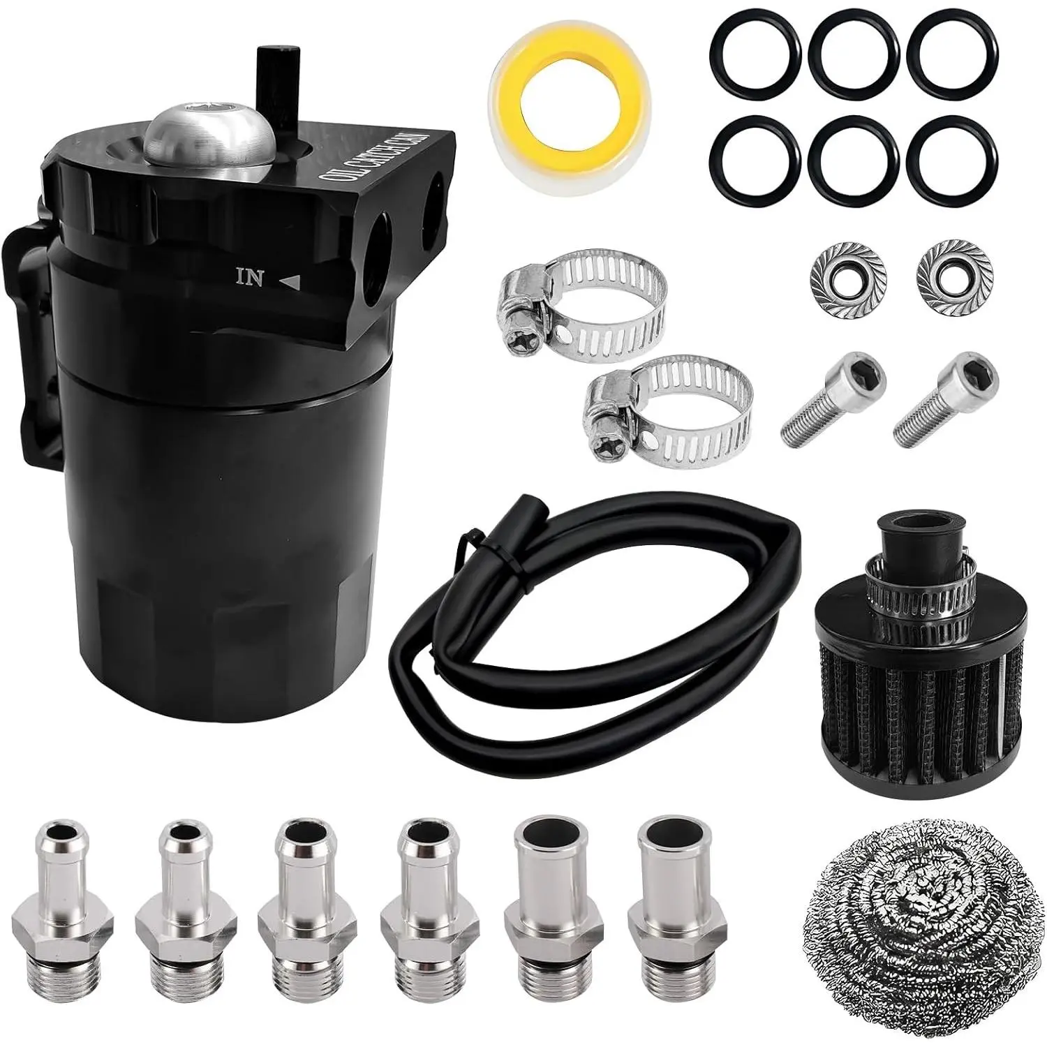 300ml Universal Baffled Oil Catch Can Tank Oil Separator Kit with Hose for Car Truck Engine