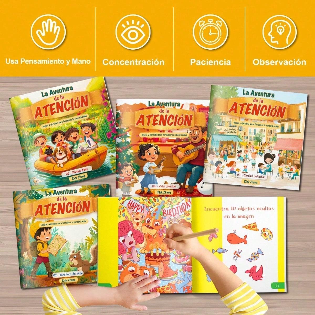 "Find and Discover" is a collection of books featuring hidden objects and observation challenges, with five themes to choose from: Animal World / Travel Adventure / Busy City / Colorful Life / Happy Park. It's screenless.