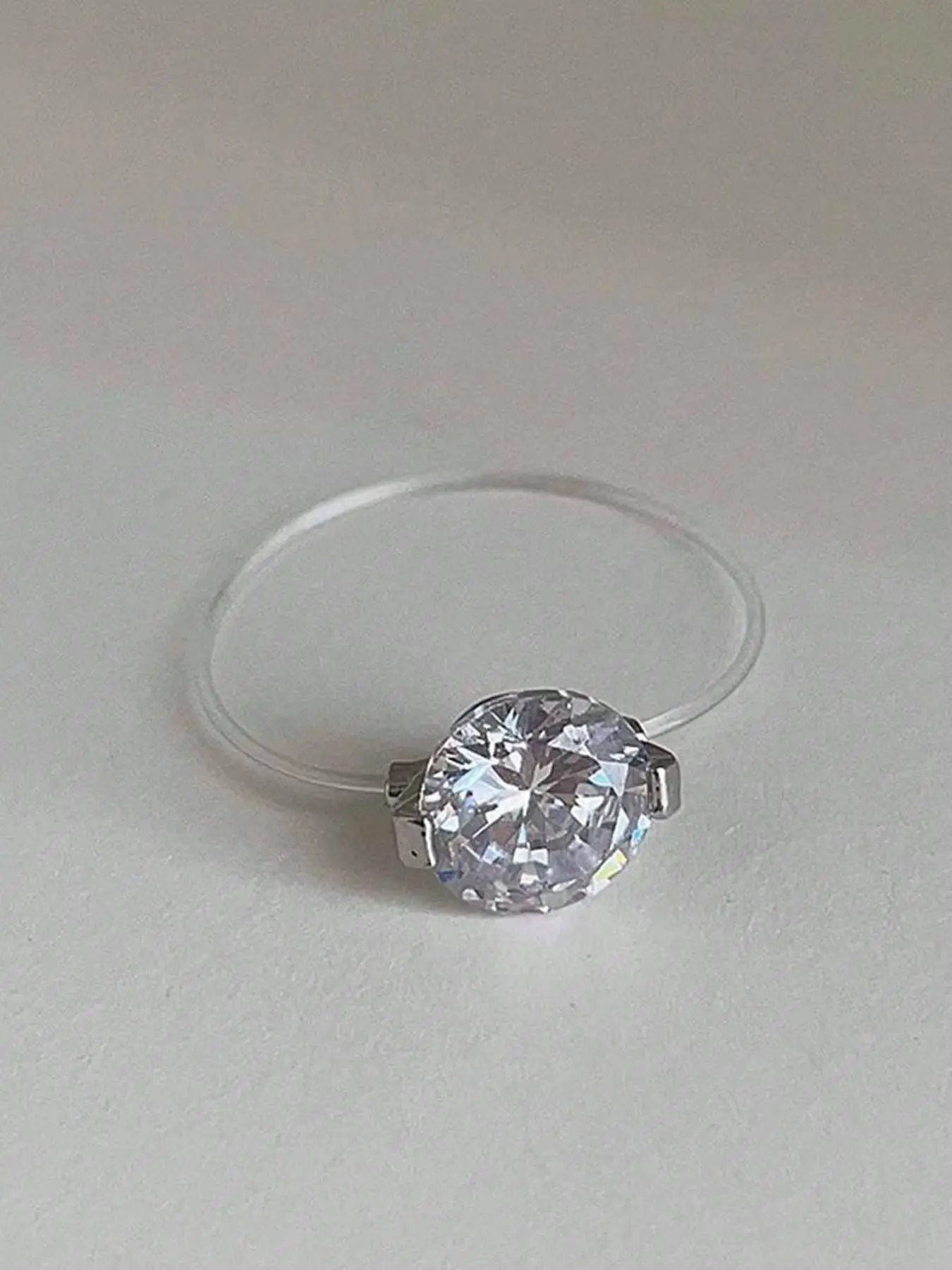 Women's Ring Invisible Fish Line Floating Solitaire Round CZ Diamond Ring Minimalist Transparent No Metal Thin Band Delicate Sparkly Stackable Promise Wedding Statement Finger Jewelry For Women Cubic Zirconia Rings