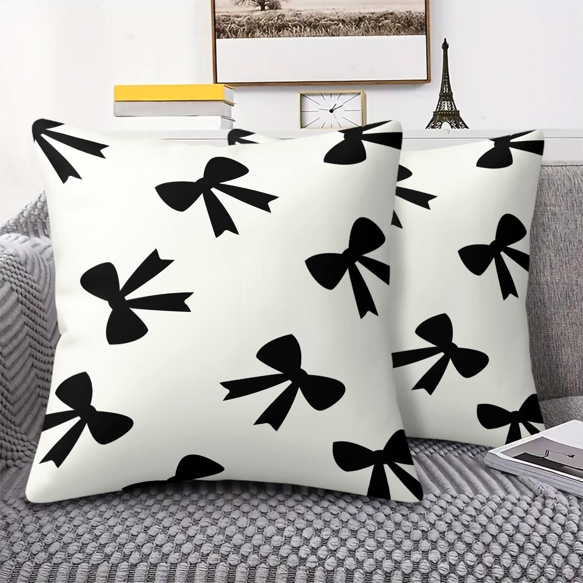 Cute Bow Print Throw Pillow, Heart Checkerboard Decorative Sofa Cushion, Exquisite Gift for Girls & Women, with Pillow Insert
