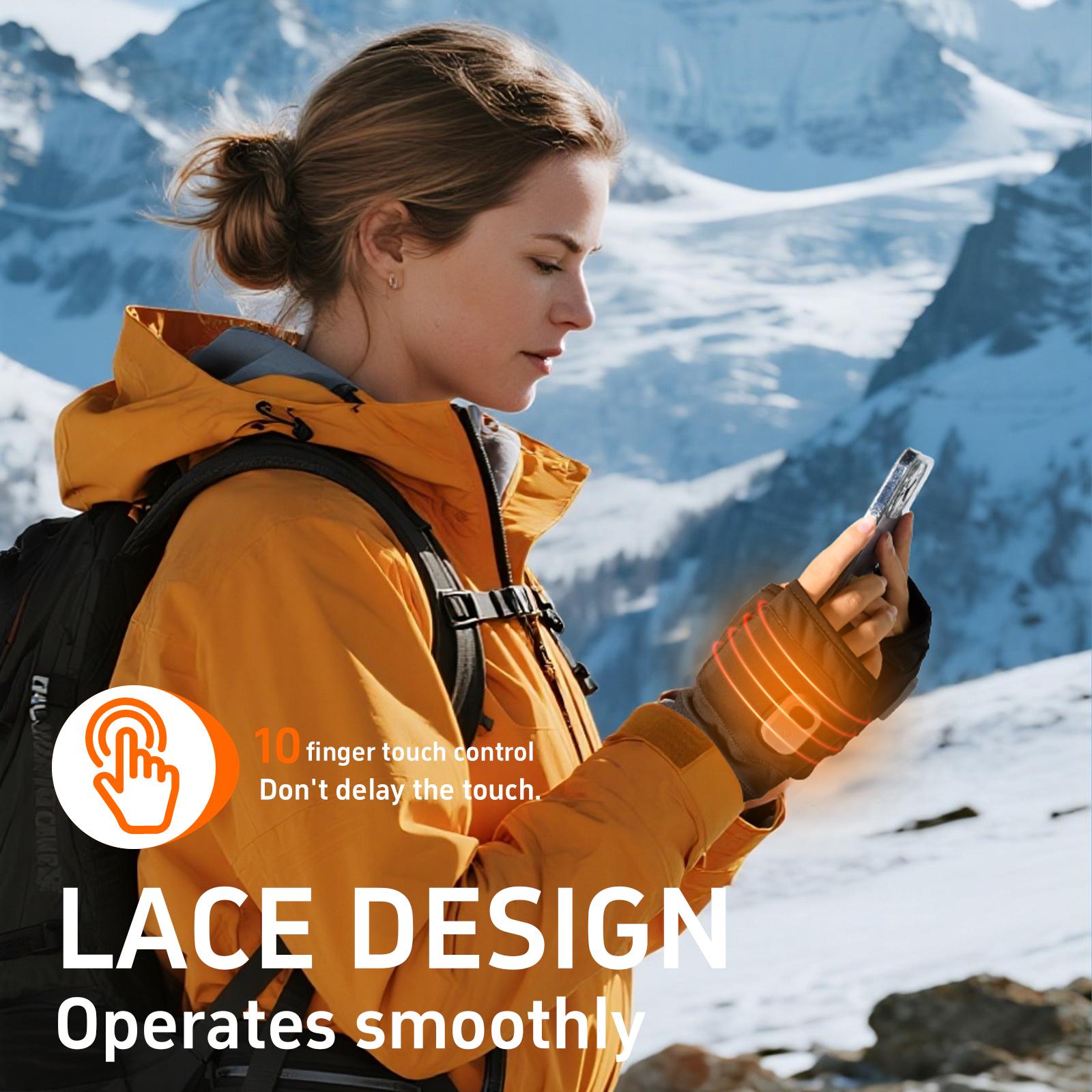 Digital Heating Gloves with Three Temperature Settings (45&deg;C, 50&deg;C, 55&deg;C), 1800mAh Large Battery Heated Gloves with Type-C Fast-Charging & Manual Adjustment