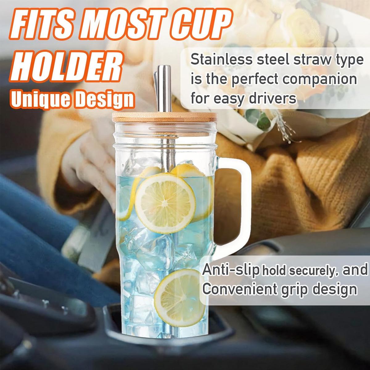 2/4 Pack Glass Cups with Lids and Straws, 24oz Glass Tumbler with Handle, Reusable for Smoothies, Tea, Juice, Boba, Travel Cup