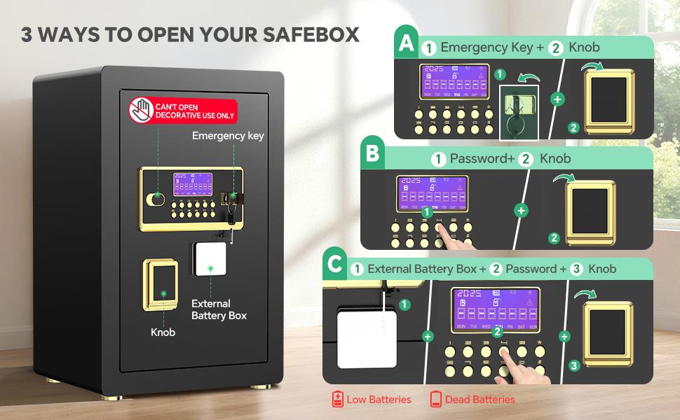 ACTIGER Extra Large Thick Steel Safe Box with Digital Keypad, Electronic Lock, High Security Anti-Theft Protection, Smart Alarm System, Heavy Duty Steel, Inner Locking Cabinet for Home, Office, Valuables, and Documents