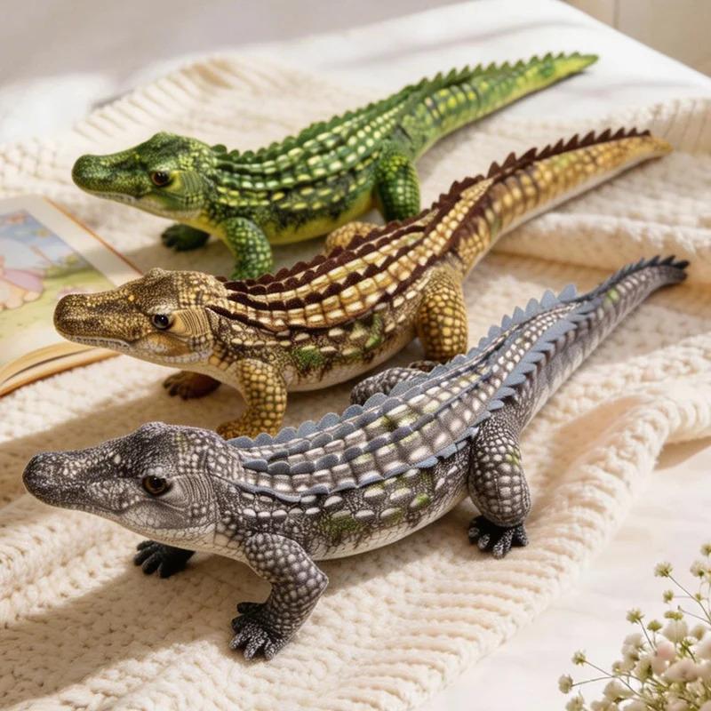 65/90CM Simulation Crocodile Plush Toys Soft Stuffed Lifelike Green Gray Brown Giant Alligator Sofa Cushion
