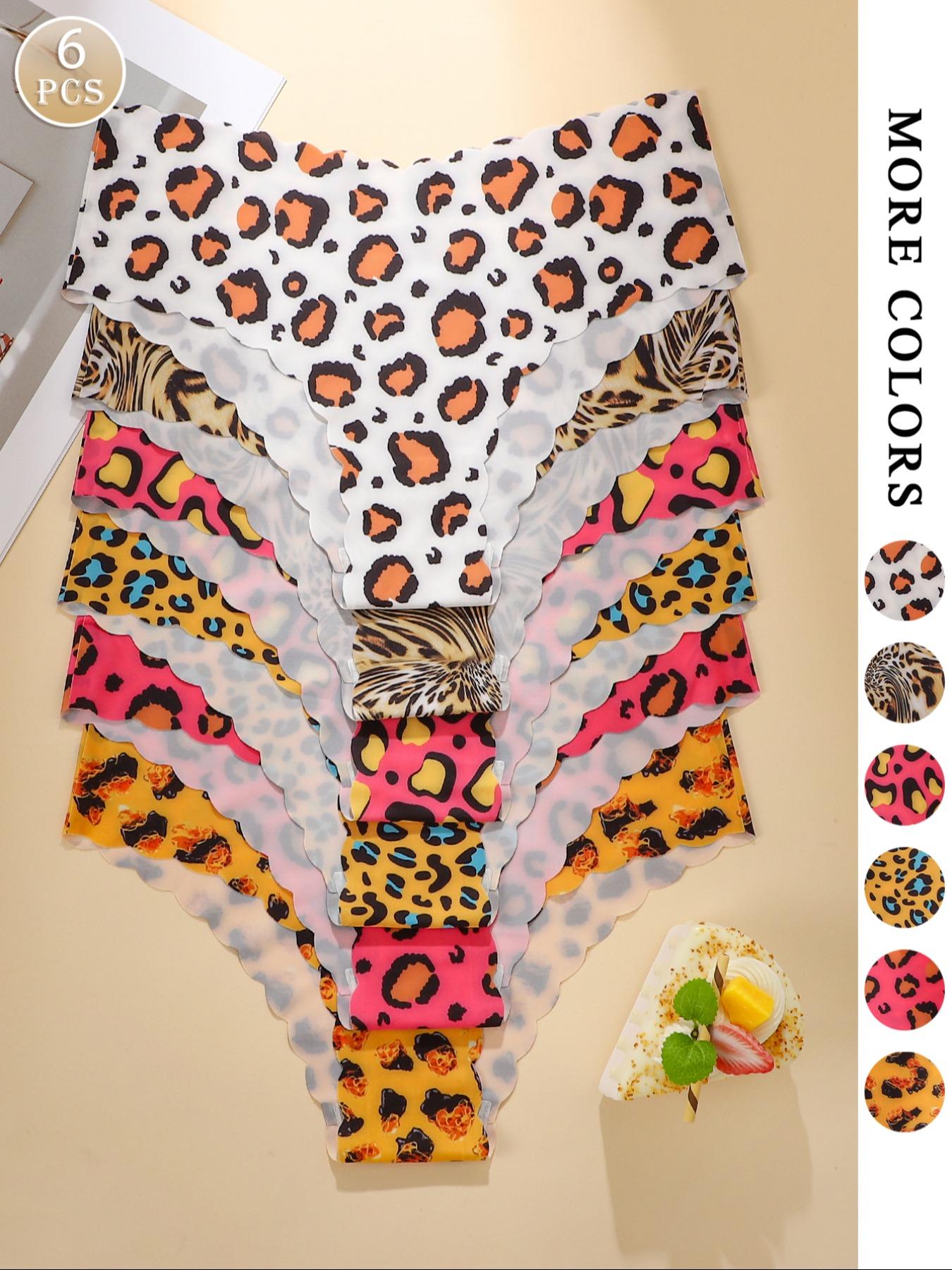 Women's Solid / Leopard Print Scallop Trim Brief, Soft Comfy Breathable Seamless Panty for Daily Wear, Women's Underwear for All Seasons, Solid Print Knicker