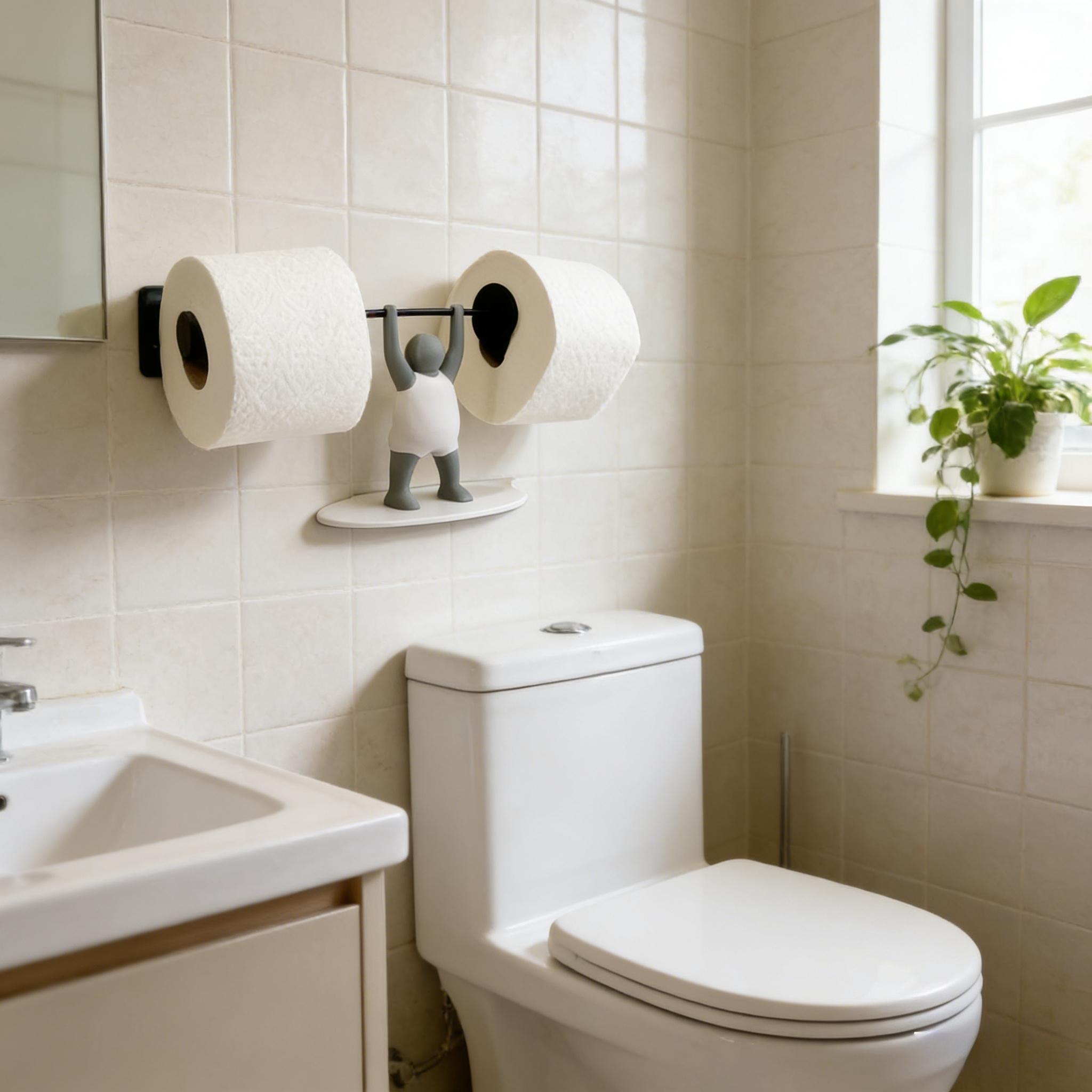 Weightlifting Figurine Bathroom Tissue Holder, No Drill Wall Mount, Toilet Paper Organizer, Bathroom Decor, Fun Storage Rack