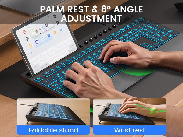 SABLUTE KC782 Large Print Backlit Keyboard, USB Wired Computer Keyboard with Backlight Memory Function, Wrist Palm, 7-Color Lighted Office Home Keyboards,Light Up Keyboard for Windows Desktop, Laptop, PC,back to school,back to school haul