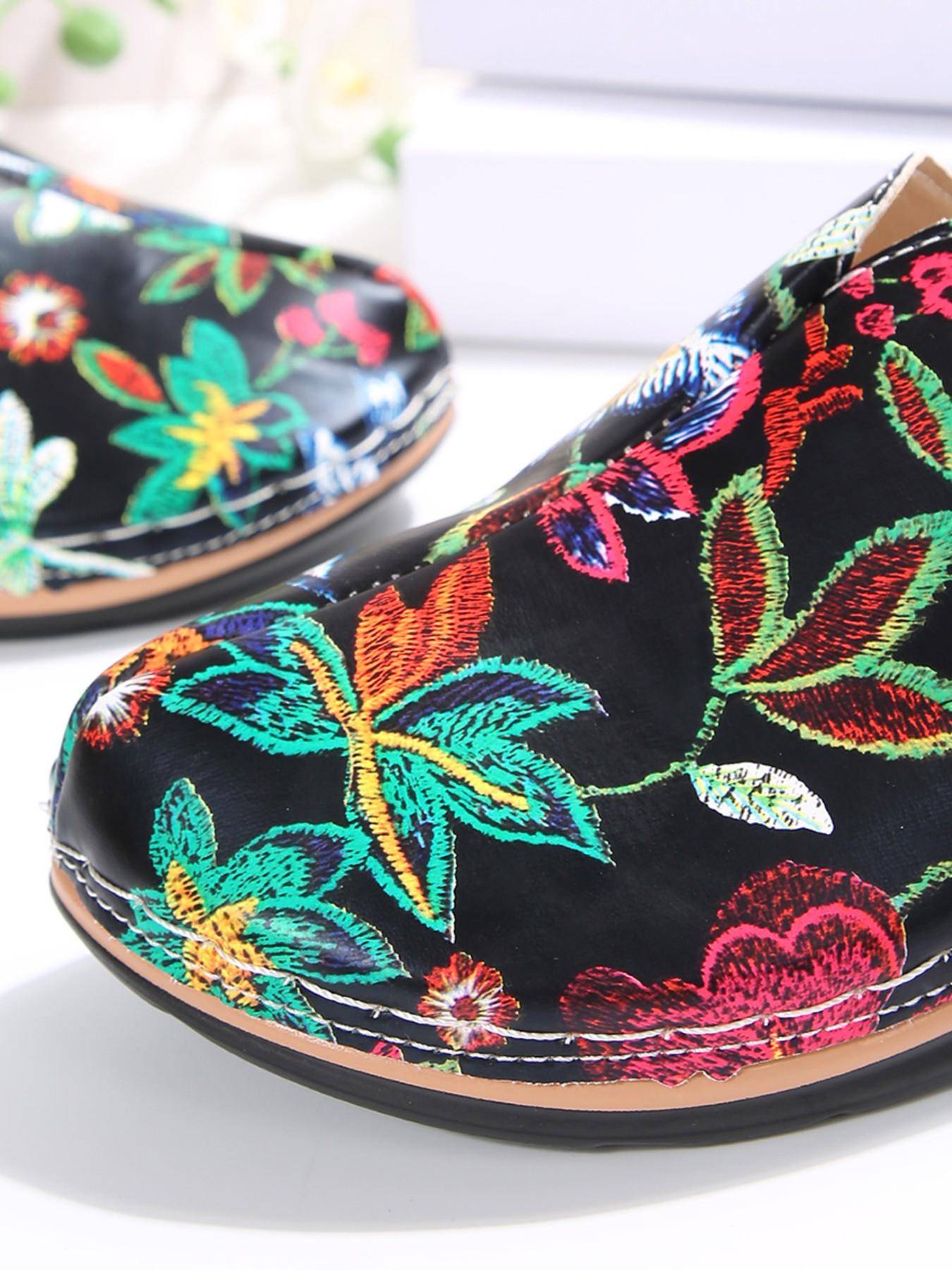 Vintage Floral Print Slip-On Mules, Rubber Sole Anti-Slip Durable, Easy One-Step On/off, Perfect for Commute, Streetwear, Vacation