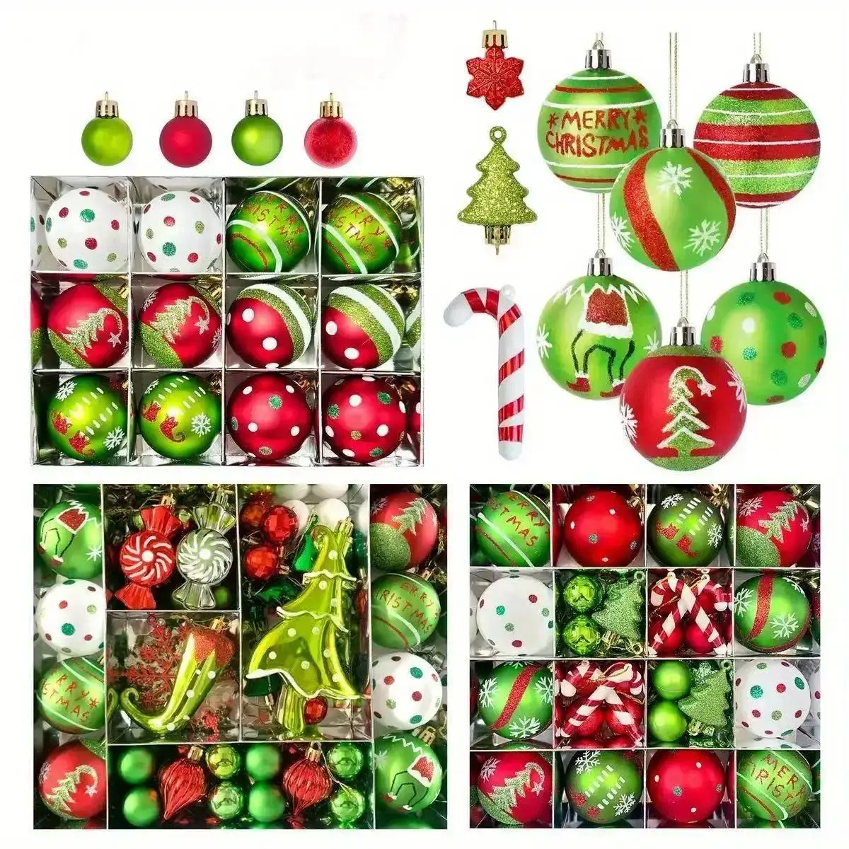 46-Piece Red/Green/White Christmas Ball Decoration Set - Polka Dot Hanging Ornaments, Plastic Hanging Decorations, Sparkling Plastic Tree Decor, For Home Indoor Holiday Party, Black Friday Deal: Halloween/Christmas/New Year Gift