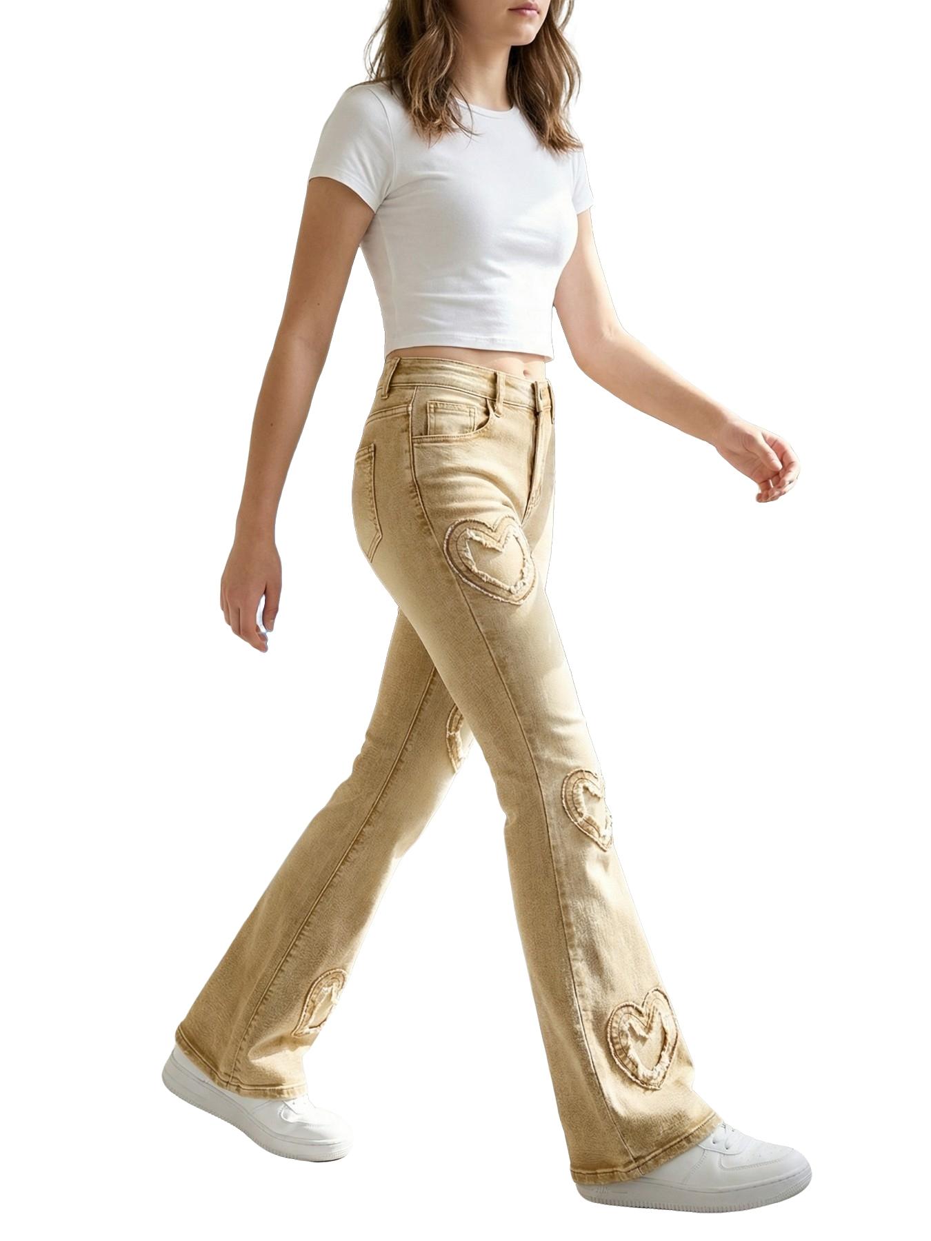 Girls Vintage Star Embroidery Wide Leg Jeans, Retro Mud Wash Denim Jeans, Contrast Stitching Baggy Trousers, Y2K Streetwear for Kids & Teens