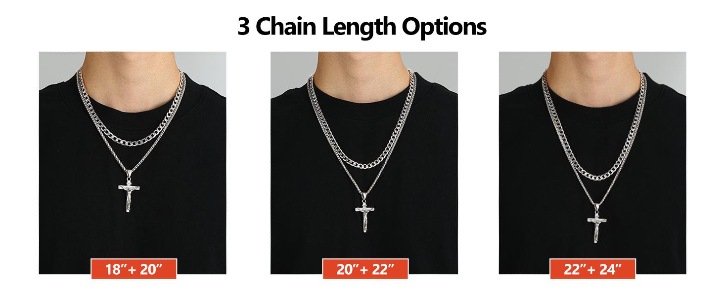 PROSTEEL Double Layered Cross Pendant Necklace Set Stainless Steel Catholic Crucifix Cuban Chain Necklace Religious Jewelry For Men Women Gift Box