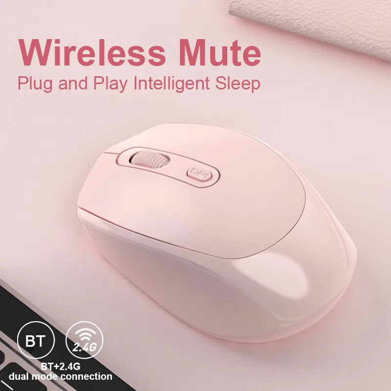 Wireless Mouse, 2.4g and BT Dual Mode, Adjustable DPI Resolution, Plug and Play, Smart Sleep, Portable Office Mouse for Laptop, Desktop, MAC, Windows, Android