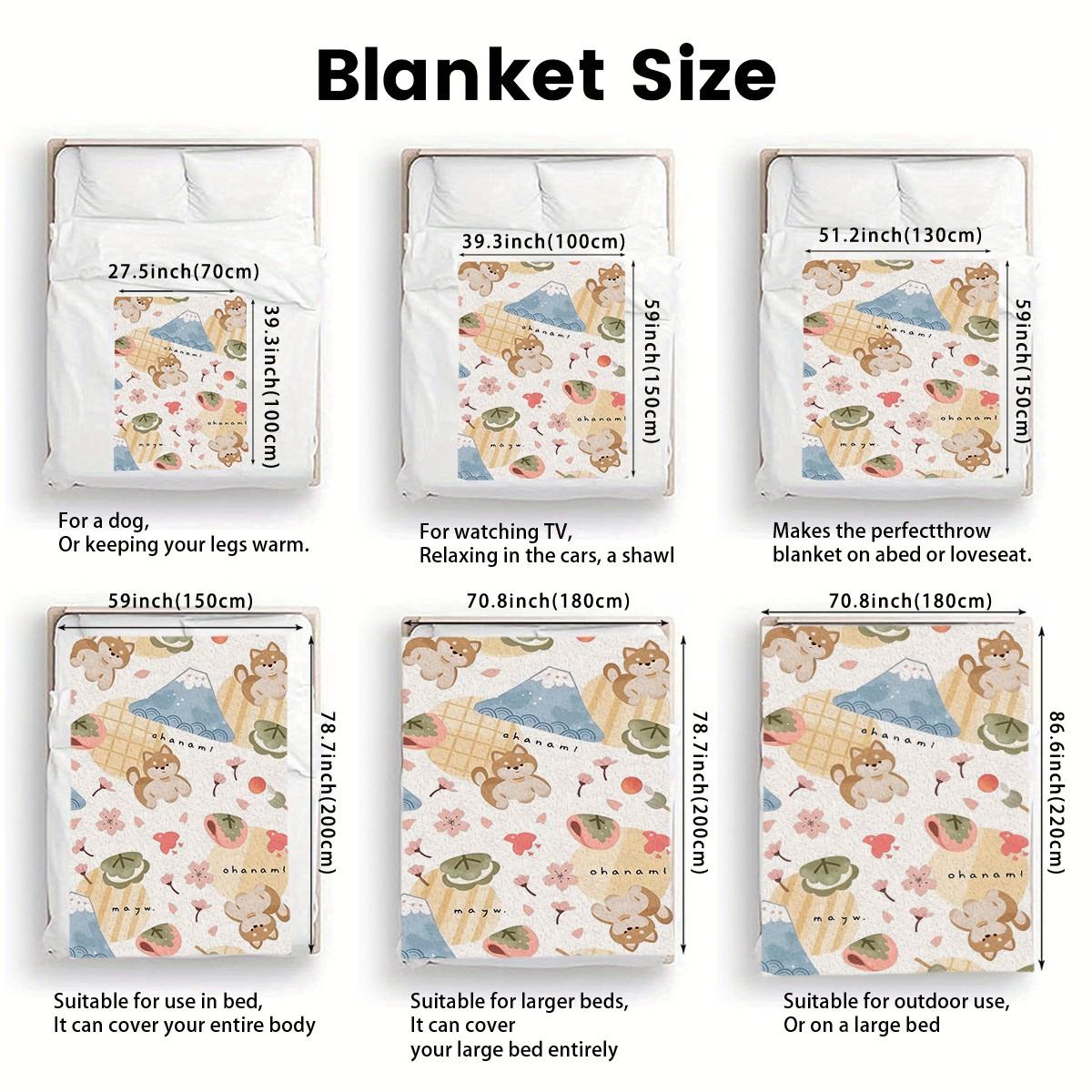 Cute Puppy Cherry Blossom Print Blanket, Soft Skin-Friendly Portable Throw, Ideal for Bedroom, Sofa, Office, Outdoor, Gift