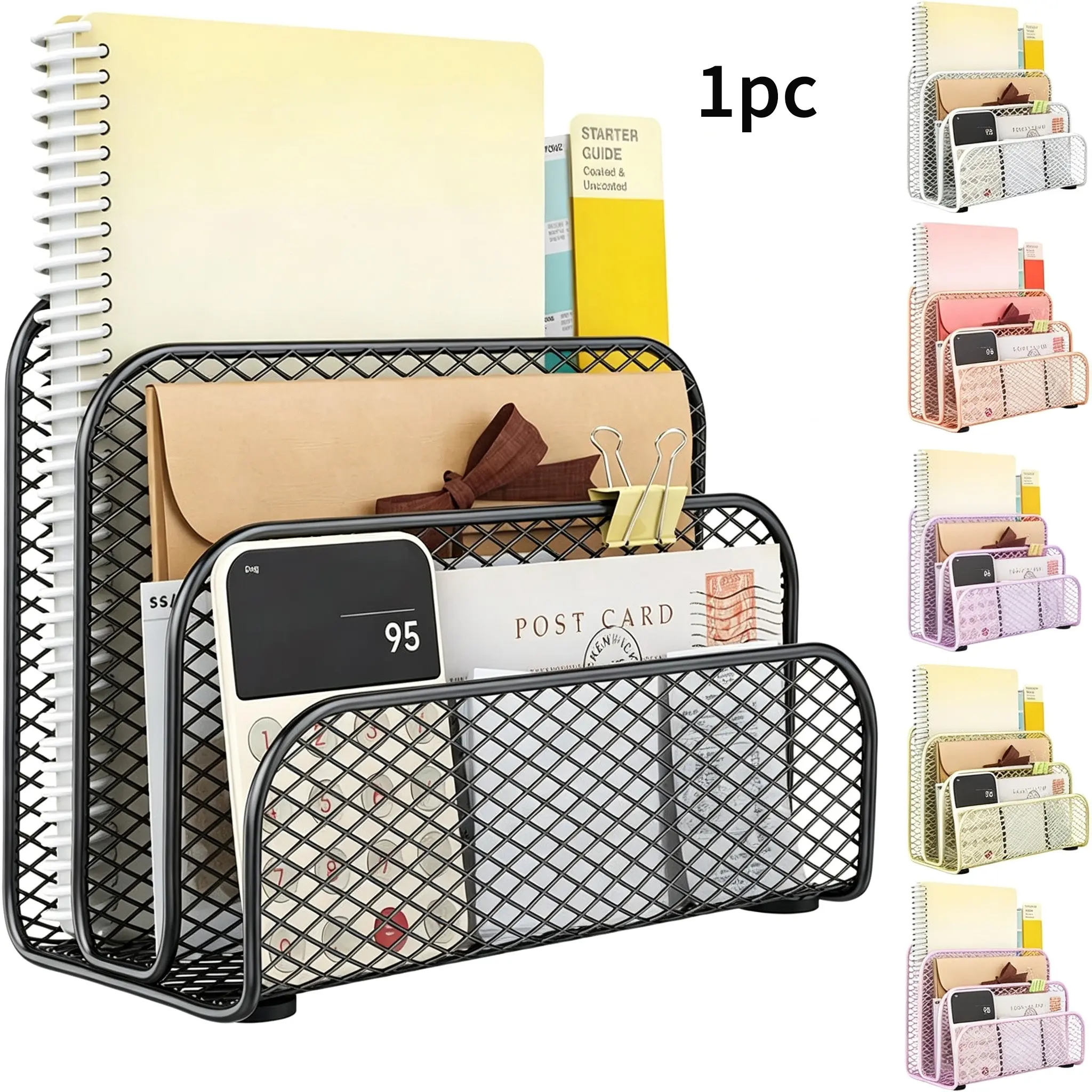 4-Tier Iron Grid Desktop File Organizer, Multi-Compartment Vertical Design, Breathable Metal Material, Stable and Anti-Tip, Minimalist Style