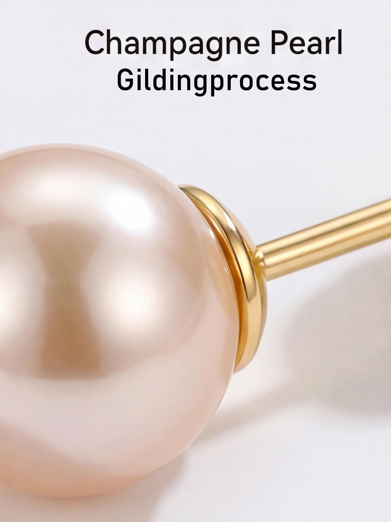 Women's Hypoallergenic Classic Champagne Pearl Stud Earrings, Gold Plated Minimalist Timeless Round Pearl Earrings, Fashion Jewelry for Everyday Wear Office & Gift