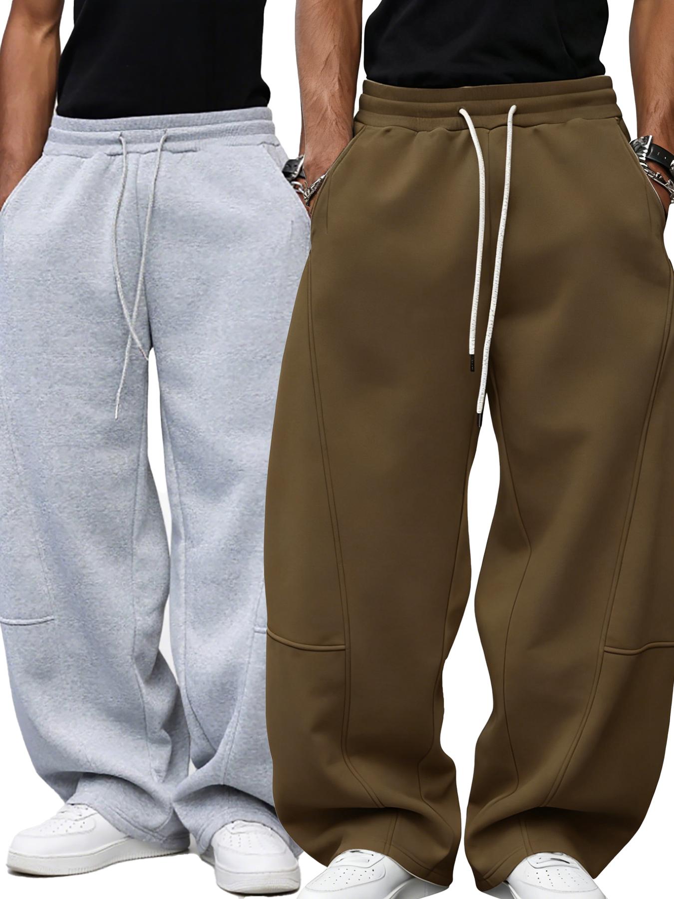 Men's Baggy Sweatpants, Loose Fit Casual Drawstring Elastic Waist, Wide Leg Joggers Trousers with Pockets, Comfortable Daily Wear, Sports Bottoms