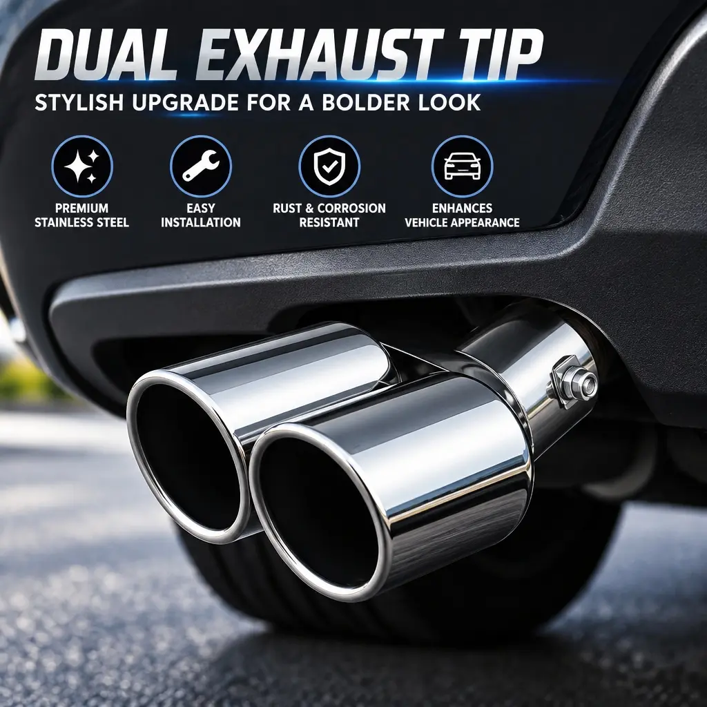 63mm Inlet Y-Shape Dual Outlet Exhaust Tip, Stainless Steel Universal Decorative Tail Pipe Muffler Cover for Car Modification