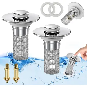 Stainless Steel Pop-Up Bathroom Sink Stopper with Anti-Odor Bouncing Core, Universal Brass Bathtub Drain Plug & Hair Catcher Strainer, Home Goods