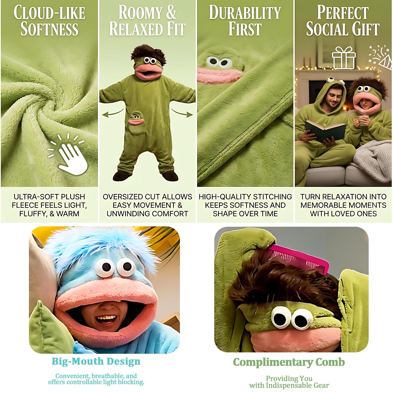 Adult Funny Animal Onesie Blanket Set, Super Soft Plush Hooded Home Blanket with Pockets, Includes Robe and Comb, Perfect for Movie Night and Relaxation #GLOBAL PICKS