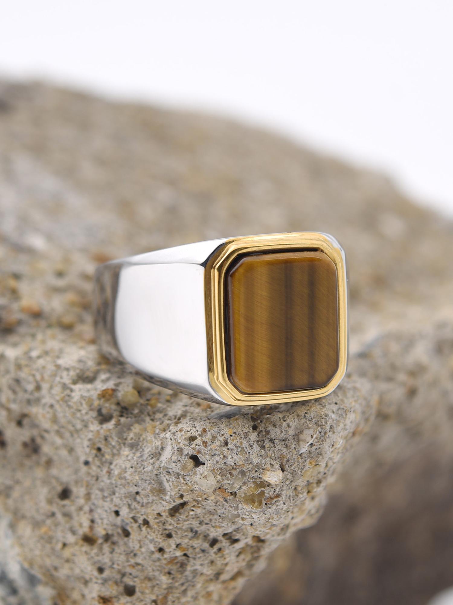 Luxury Male Ring Multi-Color Gemstone 316L Steel High Quality 18k Gold Plated Business Wedding Statement Ring Two-Tone Design