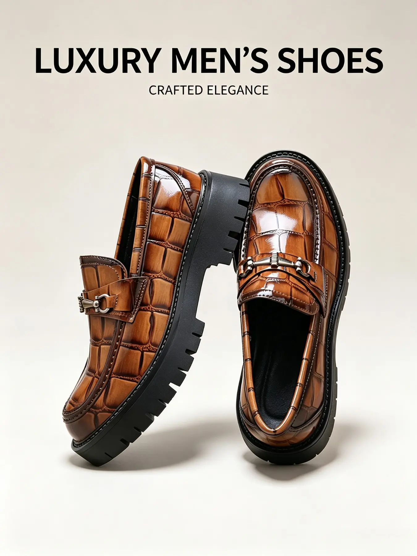 Men's Thick Sole Loafer Shoes, Buckle Design, Slip-On, Casual Business, All Seasons, PU Leather, Rubber Sole, Elevate Your Style