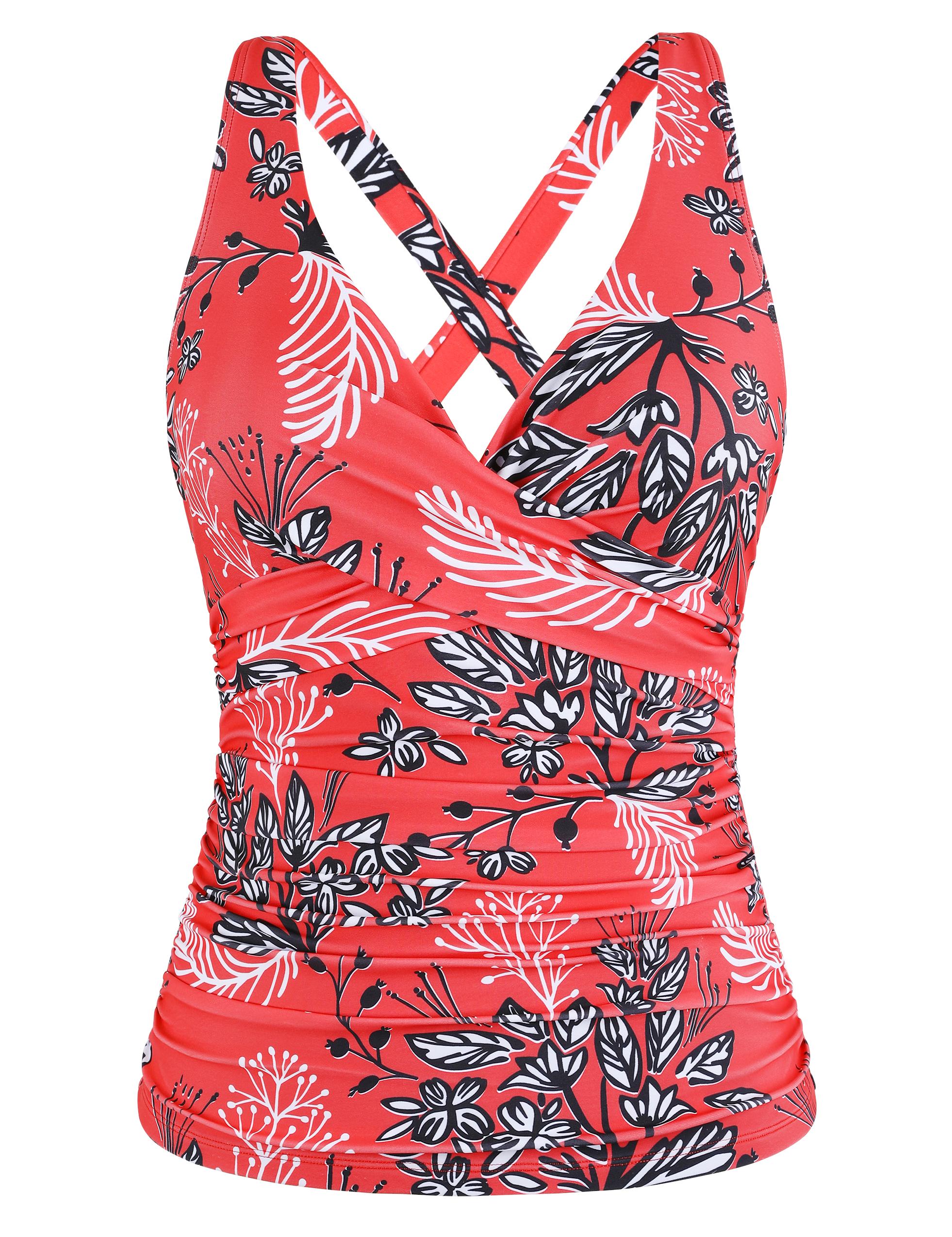 Hilor Women's Underwire Tankini Top Tummy Control Bathing Suits Sexy V Neck Crossover Swim Top Only