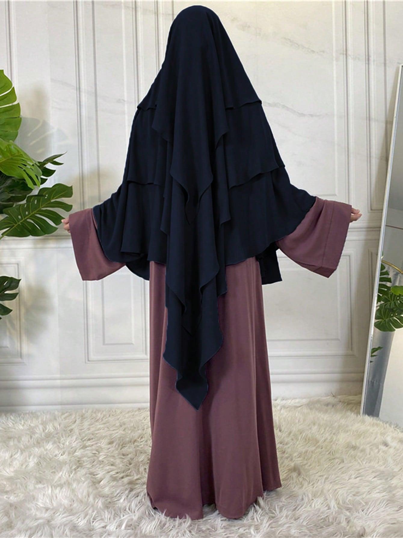 Women's Multi-Layer Plain Hijab Scarf, Soft Three Layers Khimar for Ramadan, Elegant Loose Prayer Shawl, Perfect Match for Long Robes