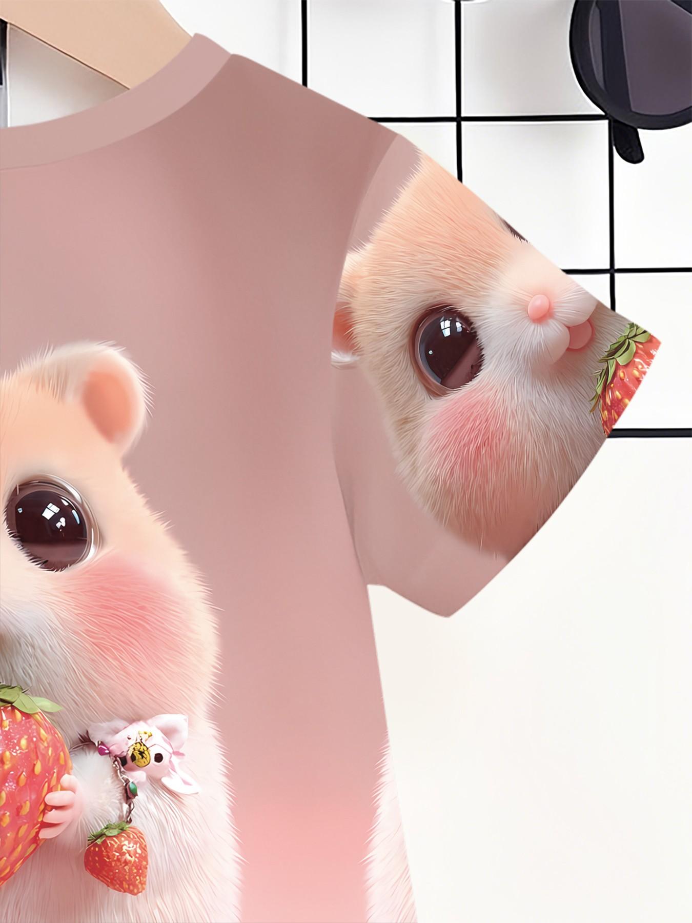 Strawberry Cute Mouse Sweet Fun Girls' Baby Set with Digital Printing, 100% Polyester Baby Short Sleeve Set, Adorable Casual Clothing for Baby Girls, T-Shirt Suitable for Daily and Outdoor Sports, Perfect Gift for Infants