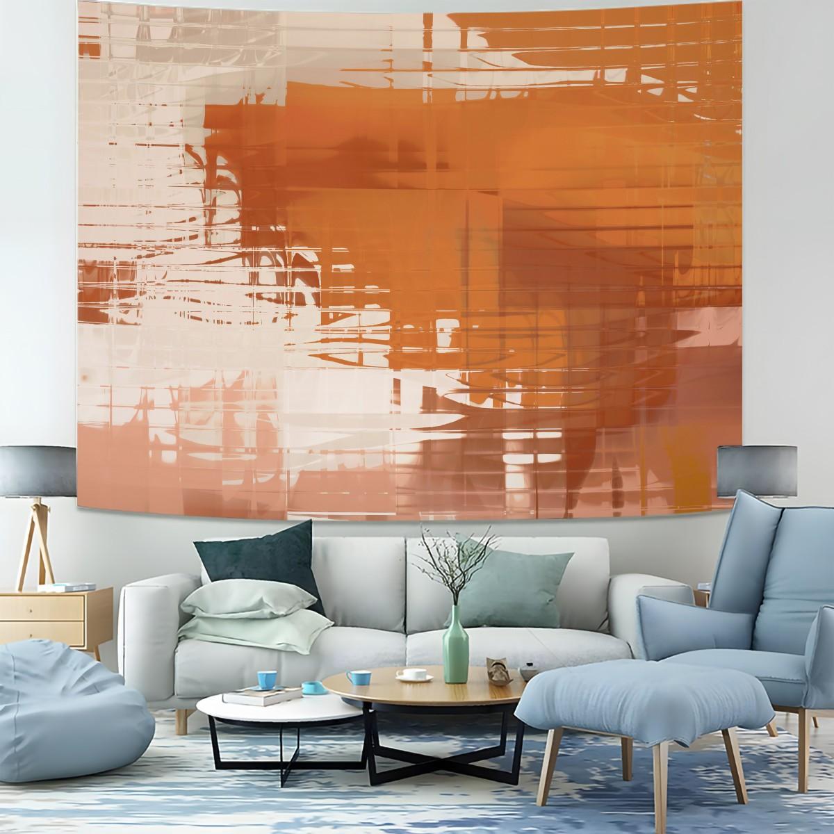 Orange Abstract Brush Stroke Tapestry, Modern Art Wall Hanging, Boho Aesthetic Tapestries, Soft Wall Blanket, Abstract Backdrop Decor for Bedroom & Dorm
