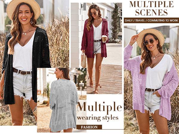 Lightweight Crochet Cardigan for Women Long Sleeve Open Front Knit Oversized Summer Sweaters Fit Knitwear Bag Batwing Beach Casual Womenswear 2026 spring
