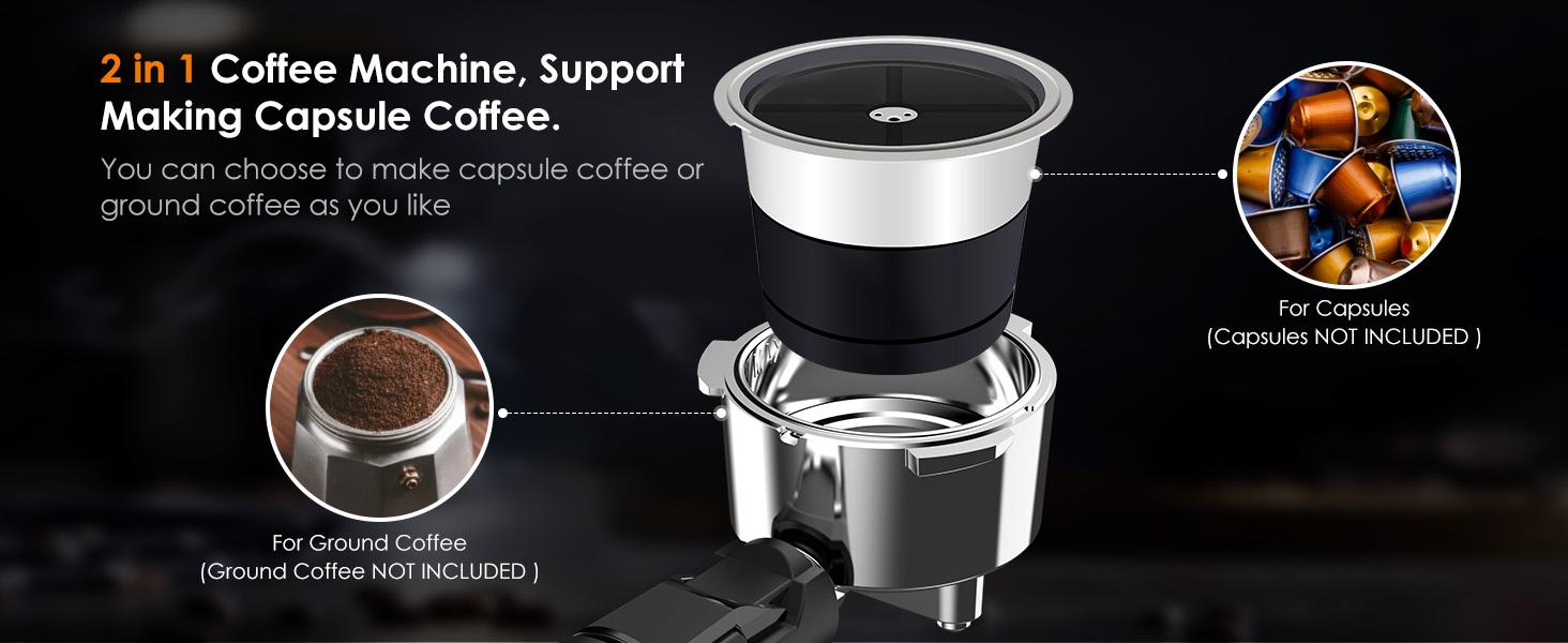 COWSAR Espresso Machine 20 Bar, Semi-Automatic Coffee Maker with Milk Frother Steam Wand, Nespresso Capsule Compatible, 45 oz Removable Water Tank for Cappuccino, Latte, Home,1350W