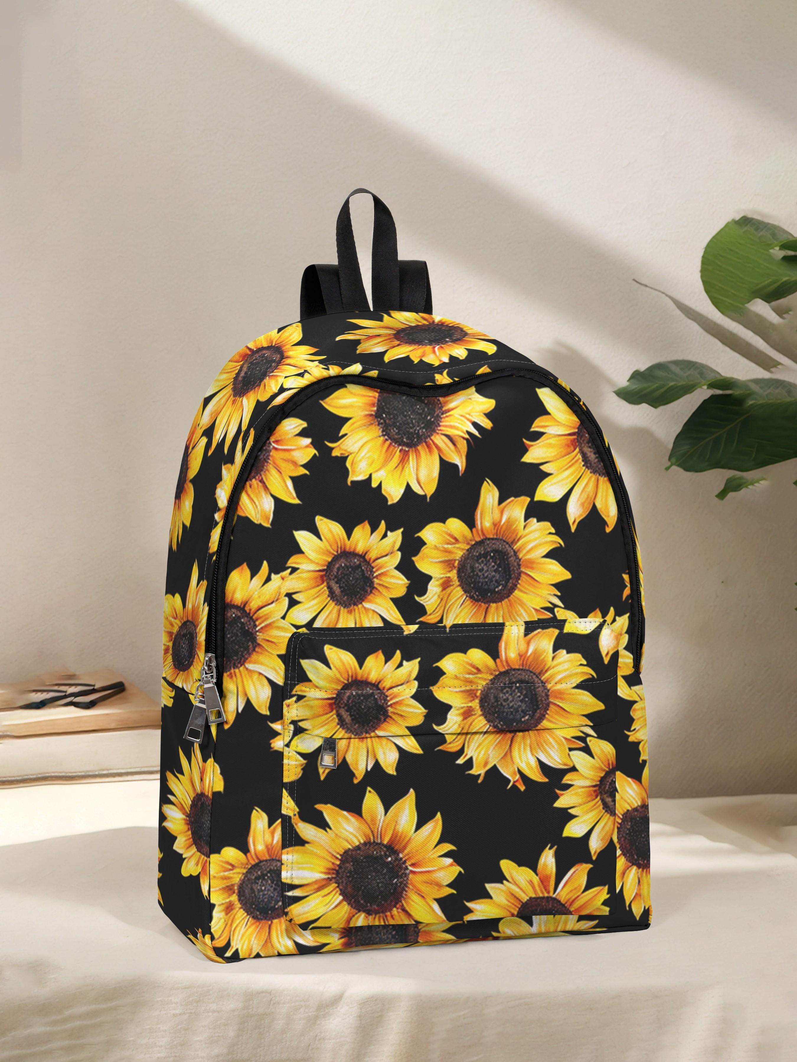 Sunflower Print Backpack, Fun Design, Fashionable Look, Spacious Storage, Ideal for School, Travel, Business Trips, All Seasons Use