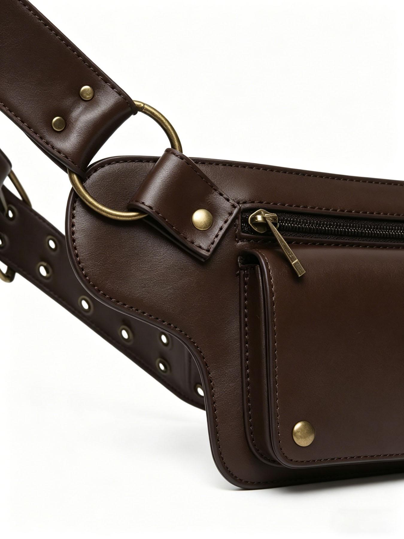 Unisex Streetwear Leather Fanny Pack, Convertible Thigh/Hip/Crossbody Sling Bag, Punk Tactical Waist Pouch, Waist Belt Bag for Men & Women, Festival & Daily Outfit