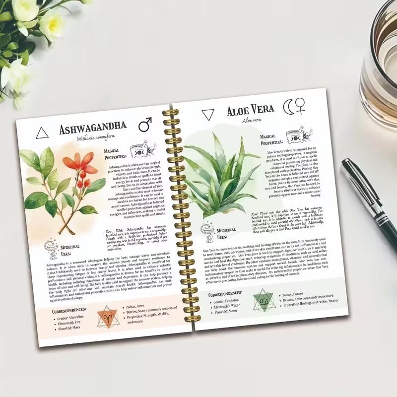 Herbal Cognitive Book, Herbal Therapy Encyclopedia with Plant Profiles, Natural Healing Guide, Home Aromatherapy Gift, Educational Herbal Manual