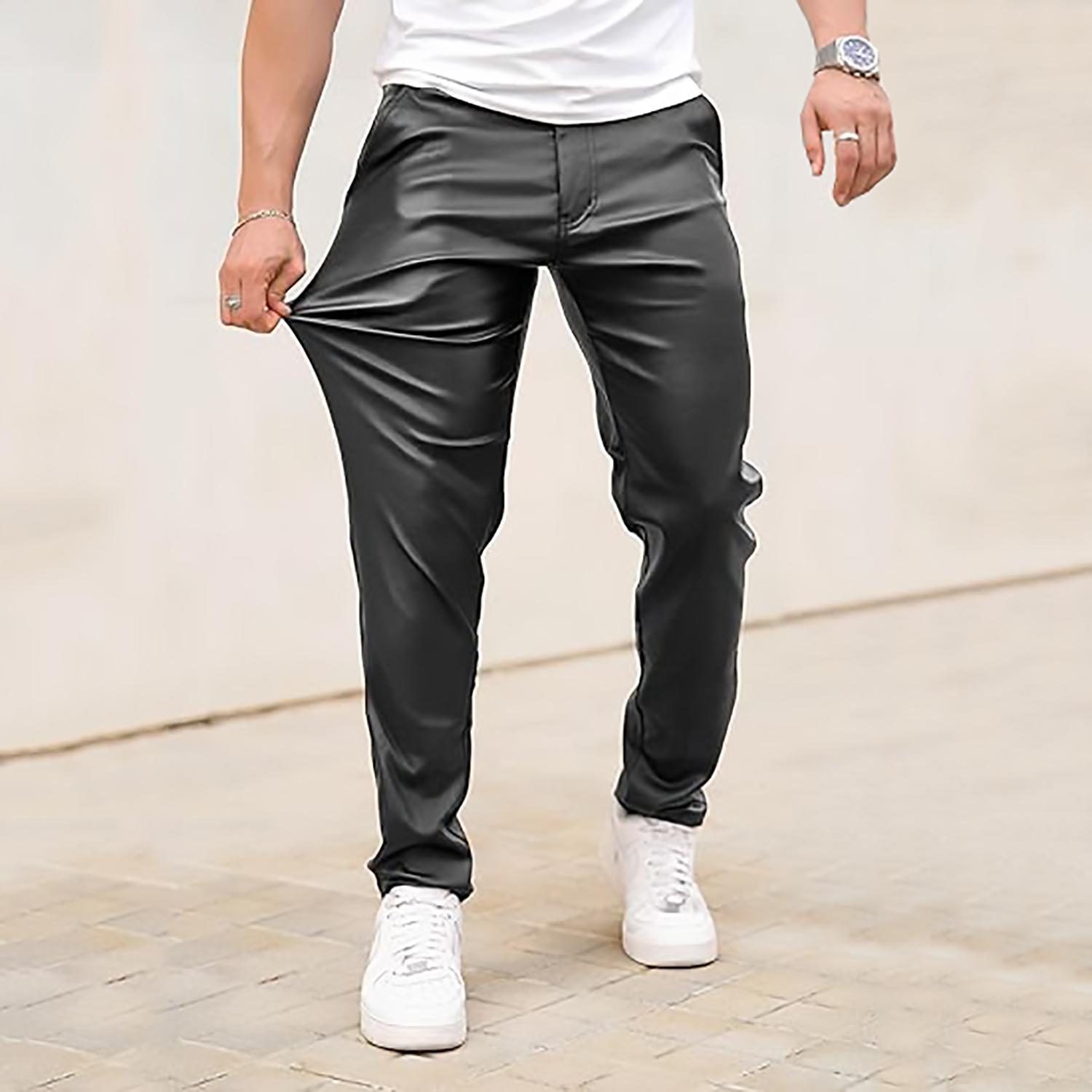 GINGTTO Mens Slim Fit Pants Stretch Pu Faux Leather Motorcycle Biker Pants