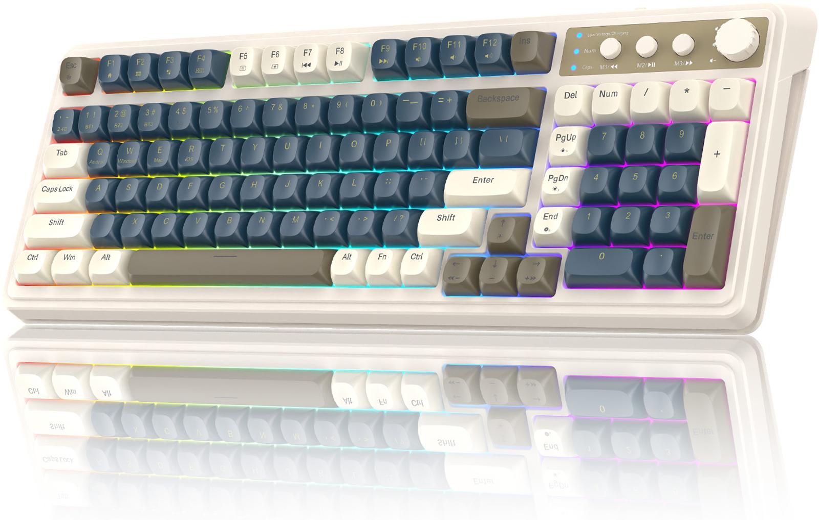 【TOP】AULA S99 Key Keyboard, Tri-Mode Bluetooth/2.4GHz/USB-C Cute Creamy Gaming Keyboard with Number Pad RGB Backlit, Media Knob Custom Mechanical Feel Computer Keyboard for MAC Xbox PC Gamer -Fixed Keycaps & Switches (Non-Replaceable)