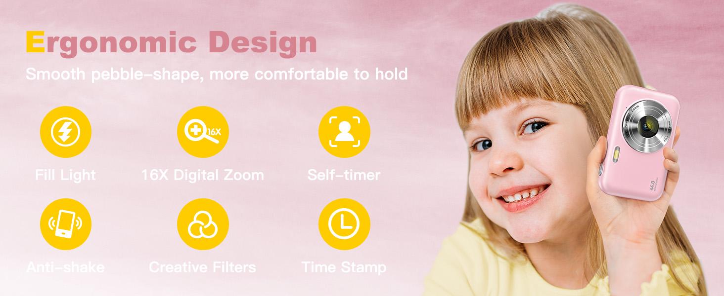 2026 New Arrival | Compact Digital Camera - Vintage & Retro Pocket Sized Portable  Point & Shoot Camera with Neck Lanyard | 32GB SD Card | Anti-Shake | 16X Digital Zoom | Perfect Christmas Birthday Gift【Sakura Pink】