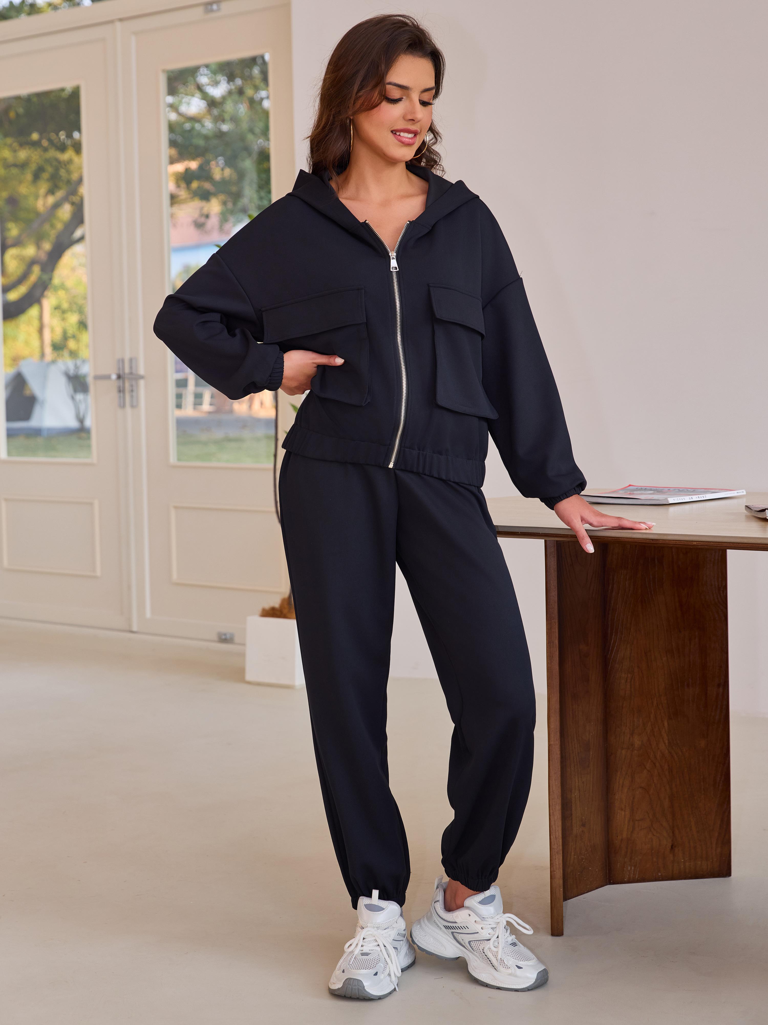 Joyfunear Women's 2-Piece Zip-Up Hoodie Sweatsuit Set, Summer-Fall Lounge Sweatpants Tracksuit Joyfunear Women's 2-Piece Zip-Up Hoodie Sweatsuit Set, Summer-Fall Lounge Sweatpants Tracksuit