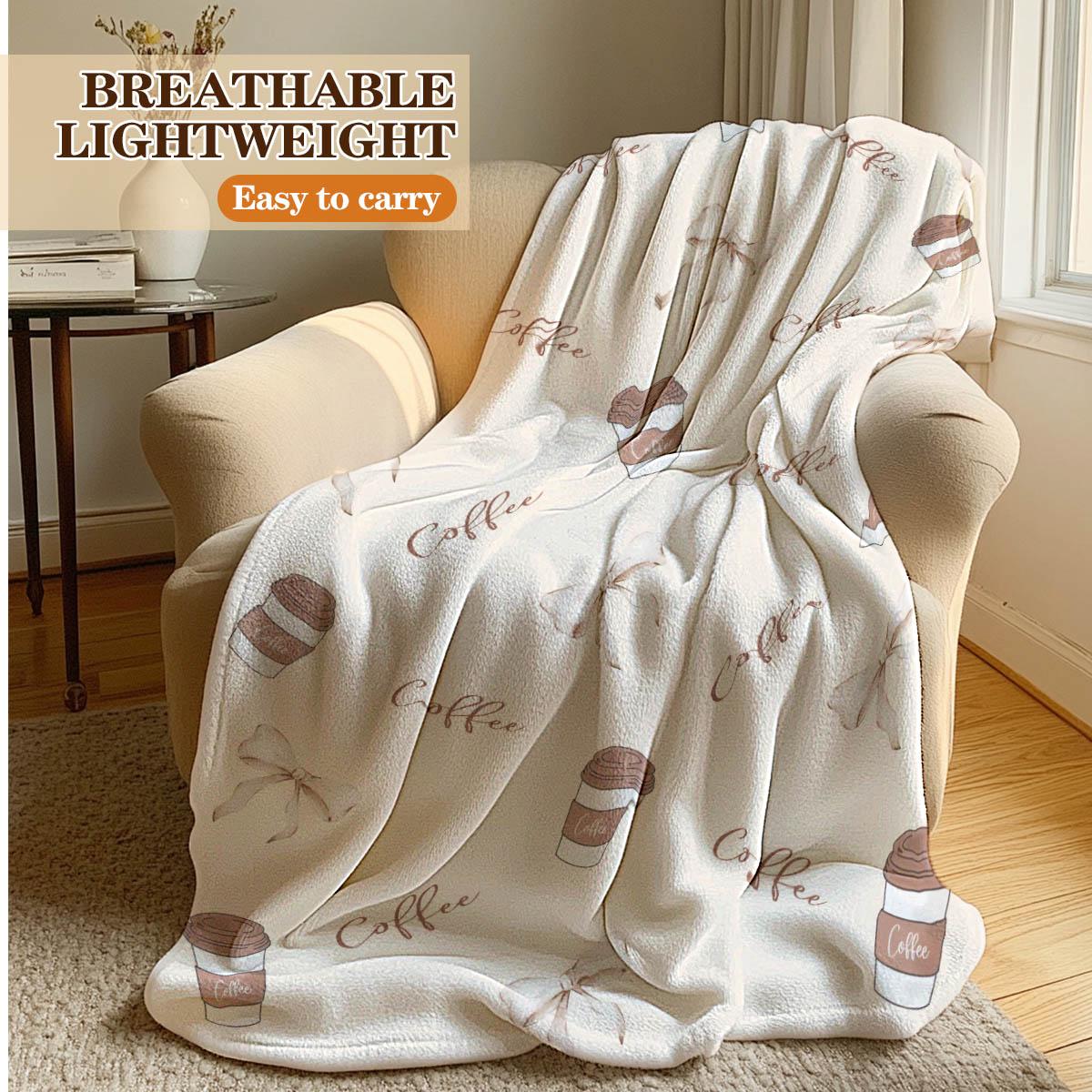 Coffee Theme Print Blanket, Soft Flannel, Breathable and Warm, Bedroom Decor, Gift, Pet Blanket, All Seasons