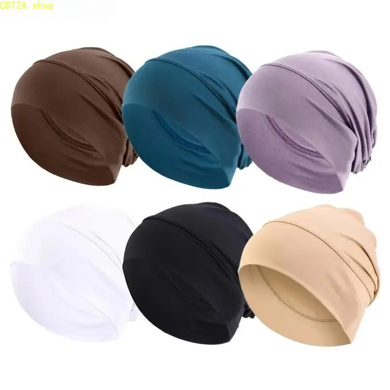 Women 6 Pack Solid Hijab Underscarf Turbans, Soft Stretchy Lightweight Modesty Caps for Daily & Sports