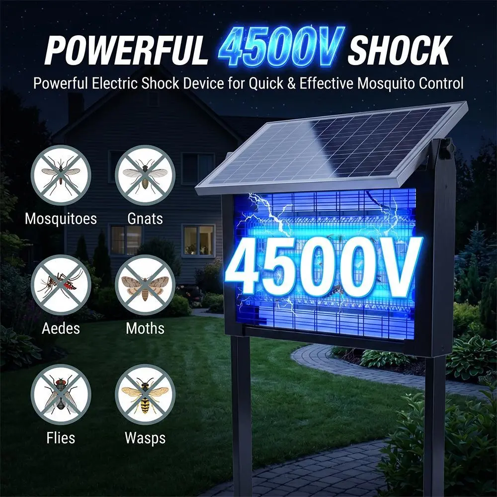 【Clearance Sale】Wireless Solar Mosquito Killer Lamp - High-Power Waterproof Electronic Insect Zapper with 3 Tubes, Dual Charge, 6000mAh Battery, UV Attractant Light, Safe Mesh, Auto Trap & Manual Kill Functions for Garden, Camping, Insect Zapping