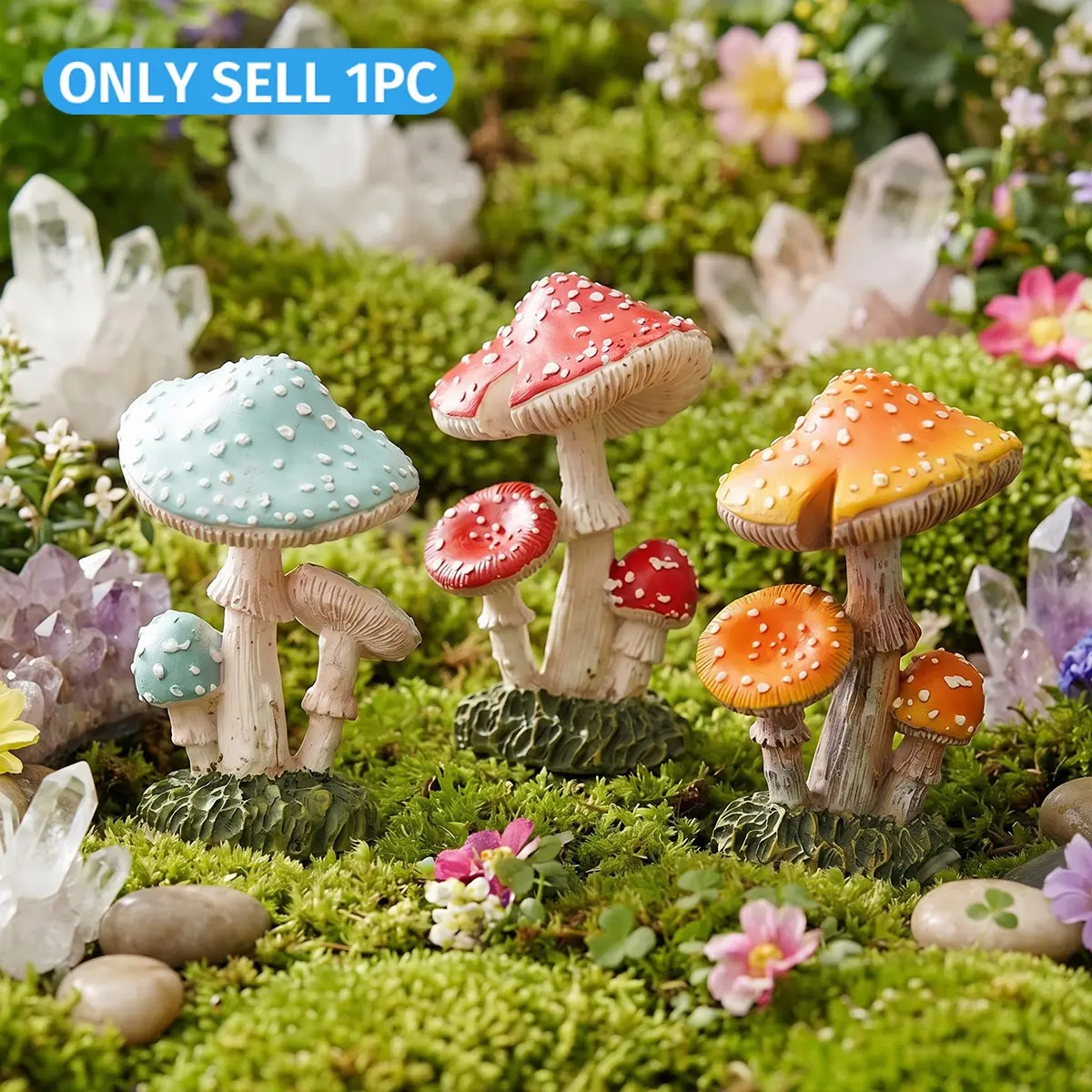 Resin Mushroom Decorative Figurine, Hand-Painted Miniature Mushrooms for Home Garden, Tabletop Micro Landscape Decoration