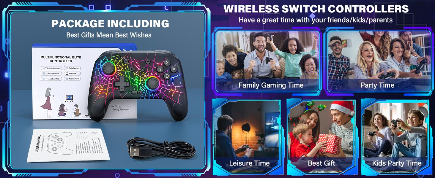 RBG Wireless Switch Controller for Nintendo Switch/Lite/OLED-Switch Pro Controller/iPhone/Android Game Stick,Programmable Game Joysticks for Nintendo Switch